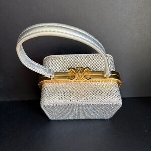 Celine Lana Minaudiere clutch bag in silver suede calfskin with strass